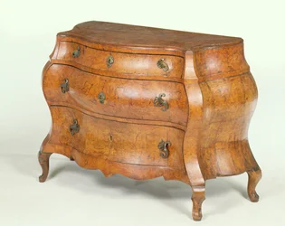 North Italian walnut commode, exaggerated bombe form, c.1760